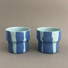 Load image into Gallery viewer, GLAMPING MUGS striped blue (set of 2)
