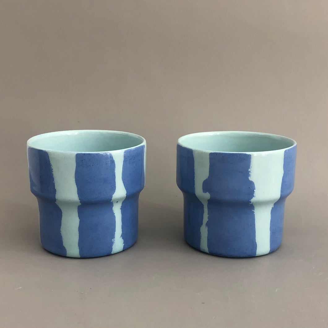 GLAMPING MUGS striped blue (set of 2)